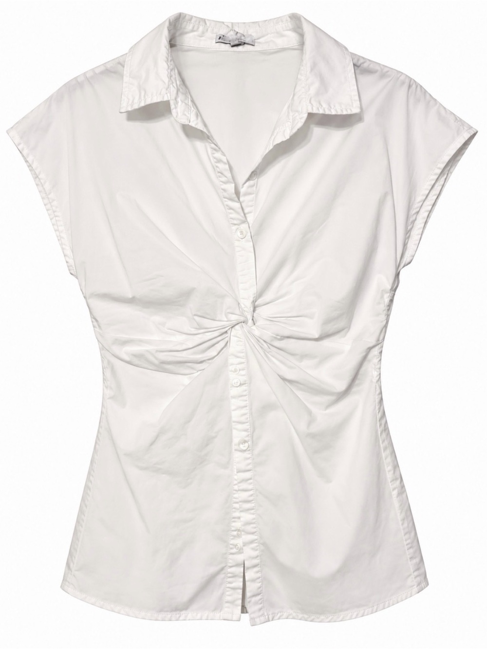 White Twist-Front Cap-Sleeve Shirt - Women's Top